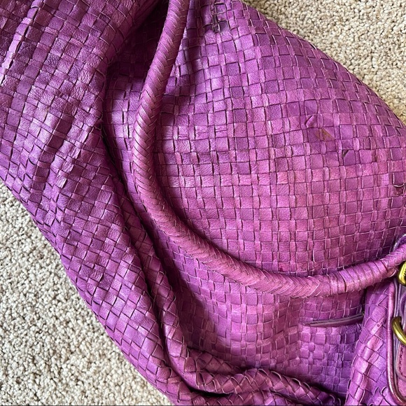 Purple woven leather hobo shoulder bag Elliott Lucca eggplant BV Intrecciato - Picture 11 of 12
